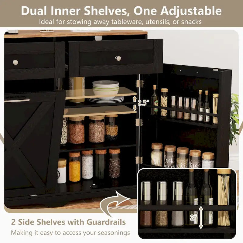 Meuble de poubelle basculante en noyer gris/noir/blanc avec prises, 2 tiroirs et étagère réglable – 1 personne