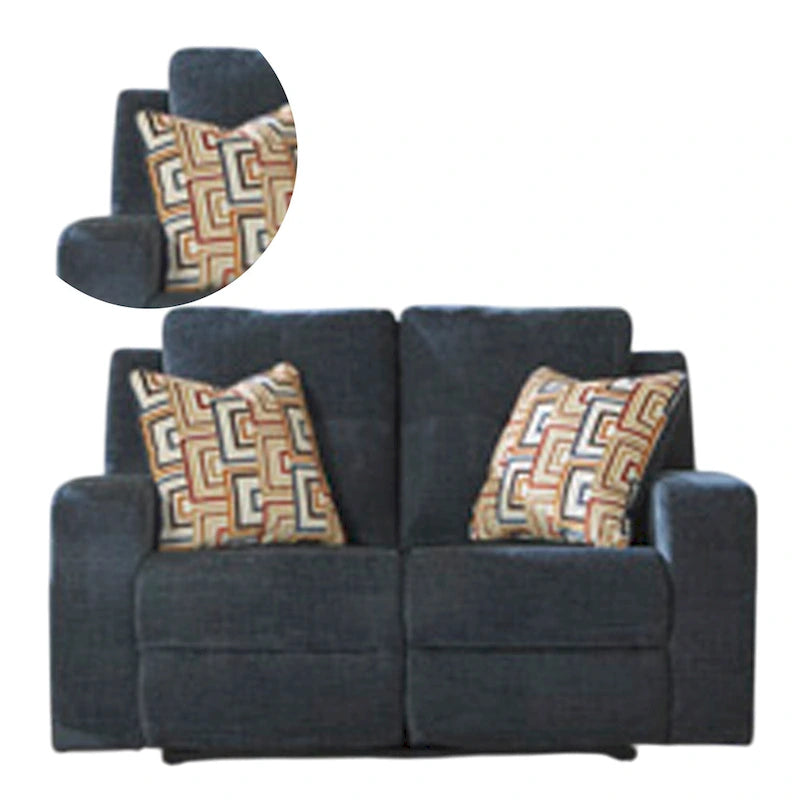 Canapé inclinable manuel deux places, bleu marine, polyester, 162 cm