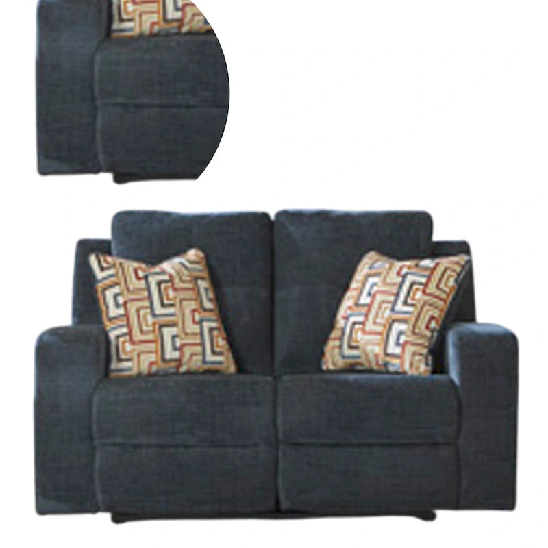 Canapé inclinable manuel deux places, bleu marine, polyester, 162 cm