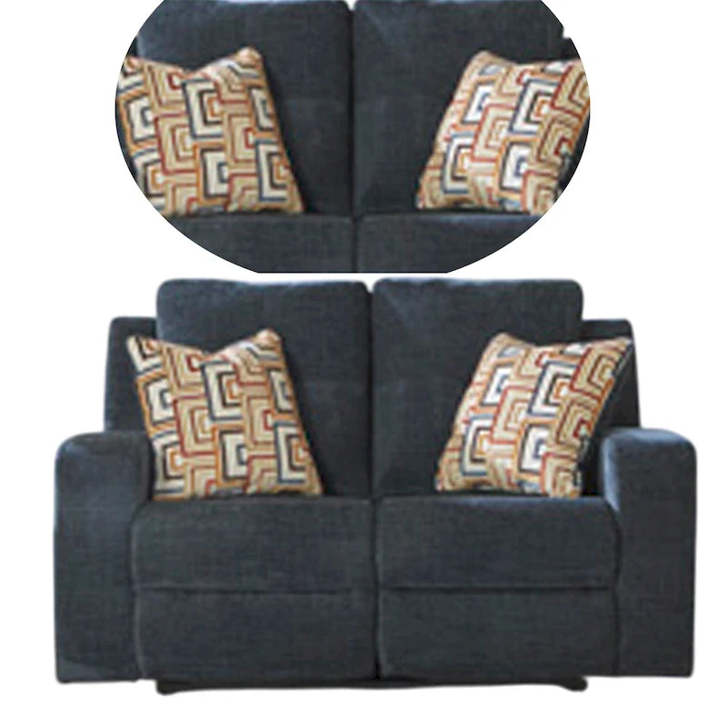 Canapé inclinable manuel deux places, bleu marine, polyester, 162 cm