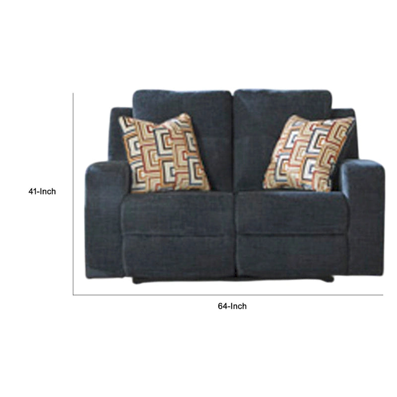 Canapé inclinable manuel deux places, bleu marine, polyester, 162 cm