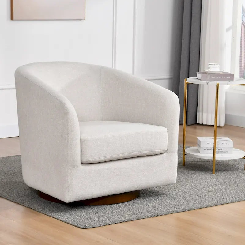 Fauteuil pivotant cylindrique d'appoint en lin crème, simple