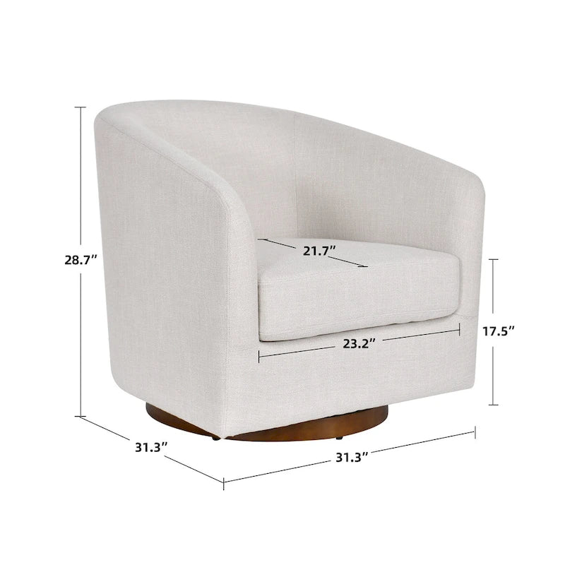 Fauteuil pivotant cylindrique d'appoint en lin crème, simple