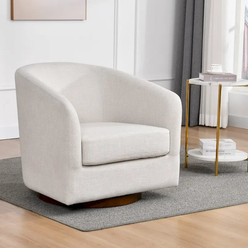 Fauteuil pivotant cylindrique d'appoint en lin crème, simple