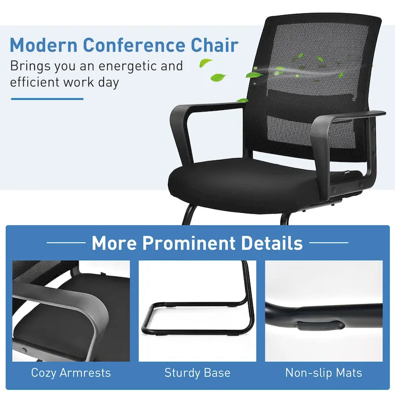 Chaise de conférence en filet noir, dossier mi-hauteur, lot de 8
