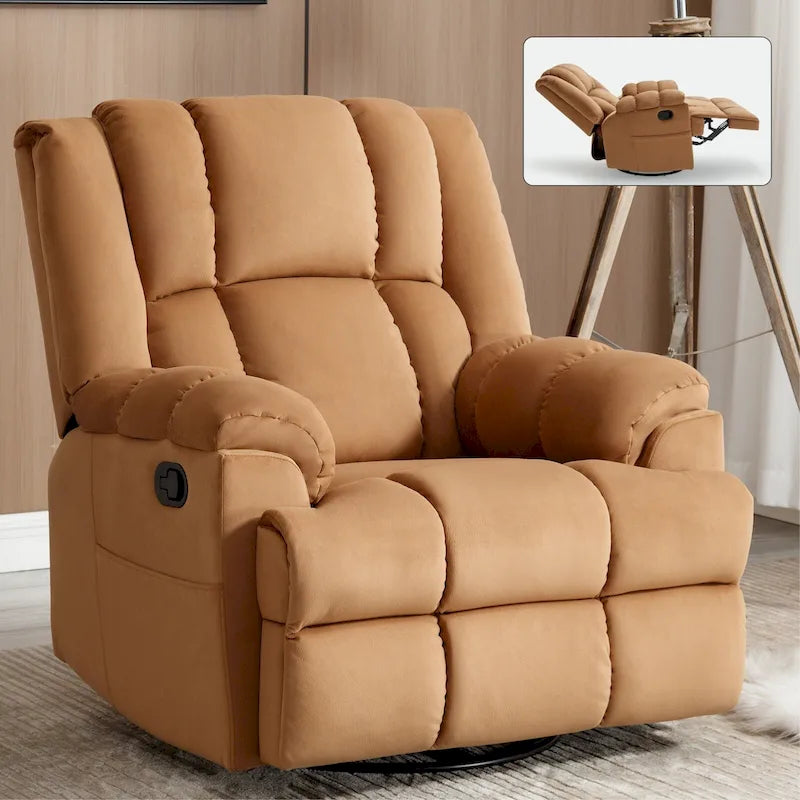 Fauteuil inclinable, pivotant et à bascule en tissu beige / vert / bleu, très grand, 1 place