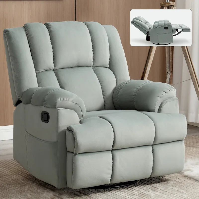 Fauteuil inclinable, pivotant et à bascule en tissu beige / vert / bleu, très grand, 1 place