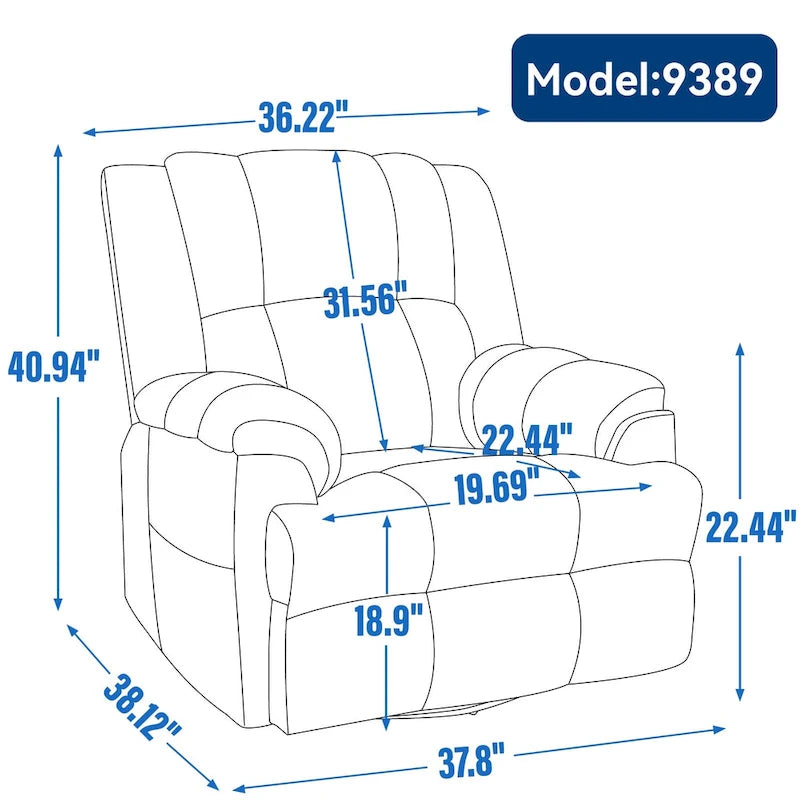 Fauteuil inclinable, pivotant et à bascule en tissu beige / vert / bleu, très grand, 1 place