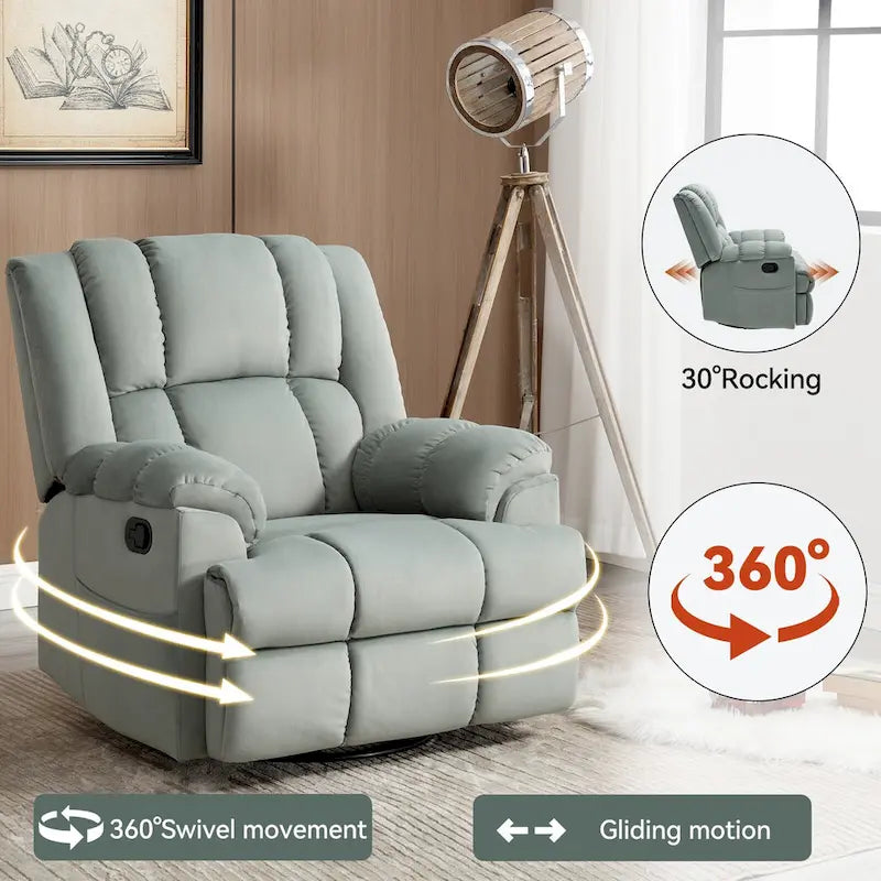 Fauteuil inclinable, pivotant et à bascule en tissu beige / vert / bleu, très grand, 1 place