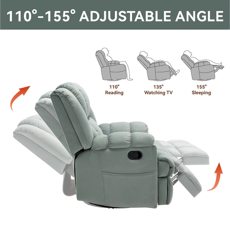 Fauteuil inclinable, pivotant et à bascule en tissu beige / vert / bleu, très grand, 1 place