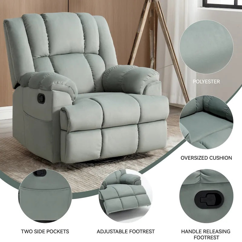 Fauteuil inclinable, pivotant et à bascule en tissu beige / vert / bleu, très grand, 1 place