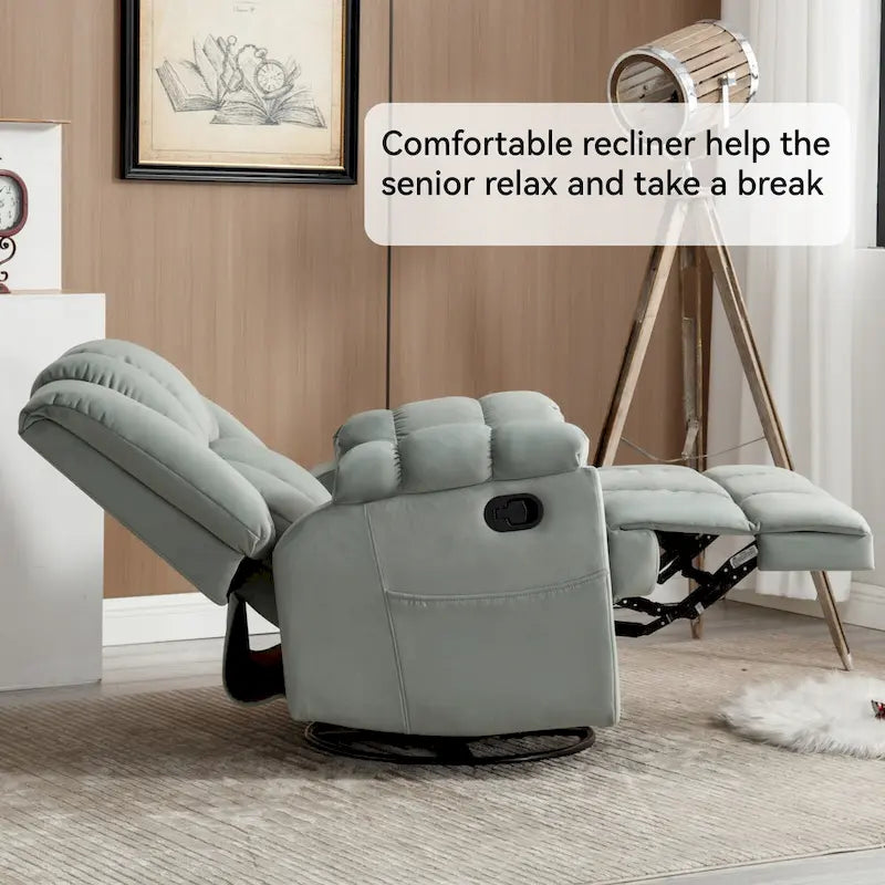 Fauteuil inclinable, pivotant et à bascule en tissu beige / vert / bleu, très grand, 1 place