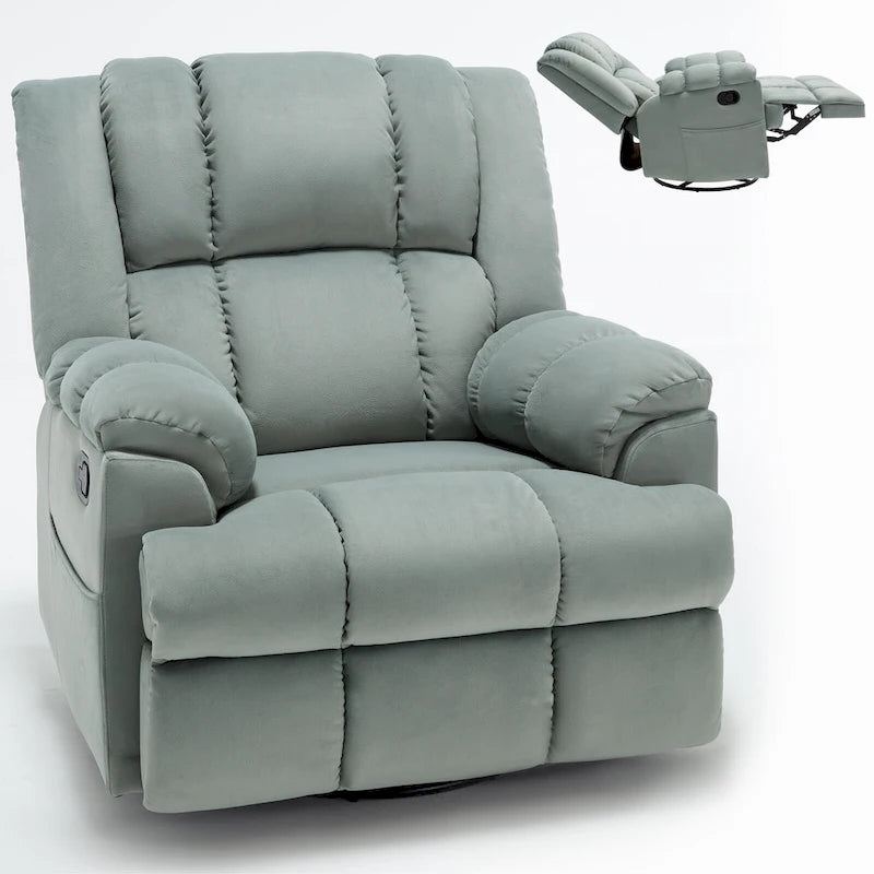 Fauteuil inclinable, pivotant et à bascule en tissu beige / vert / bleu, très grand, 1 place