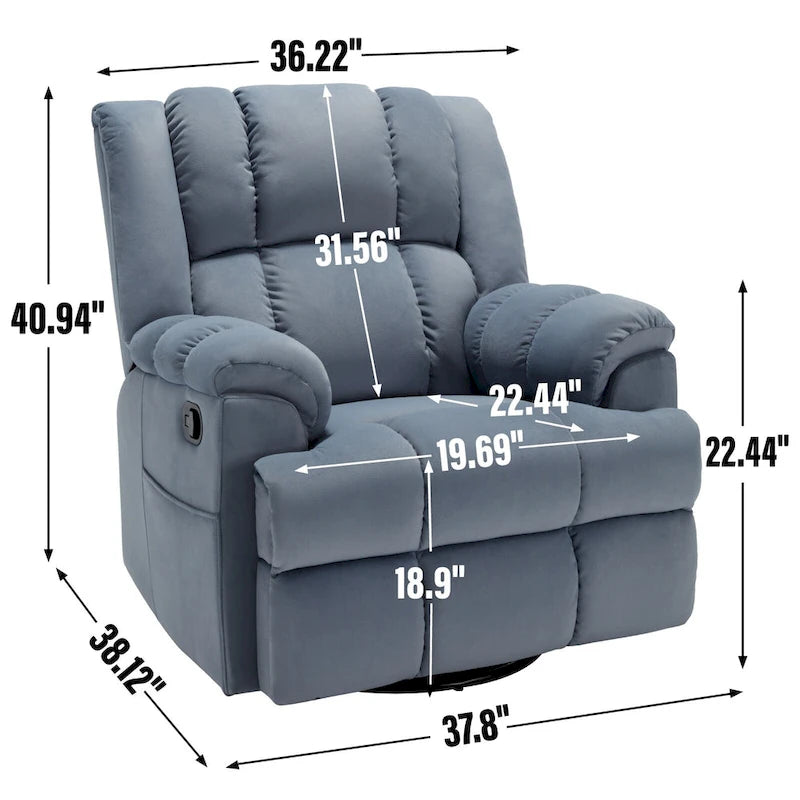 Fauteuil inclinable, pivotant et à bascule en tissu beige / vert / bleu, très grand, 1 place