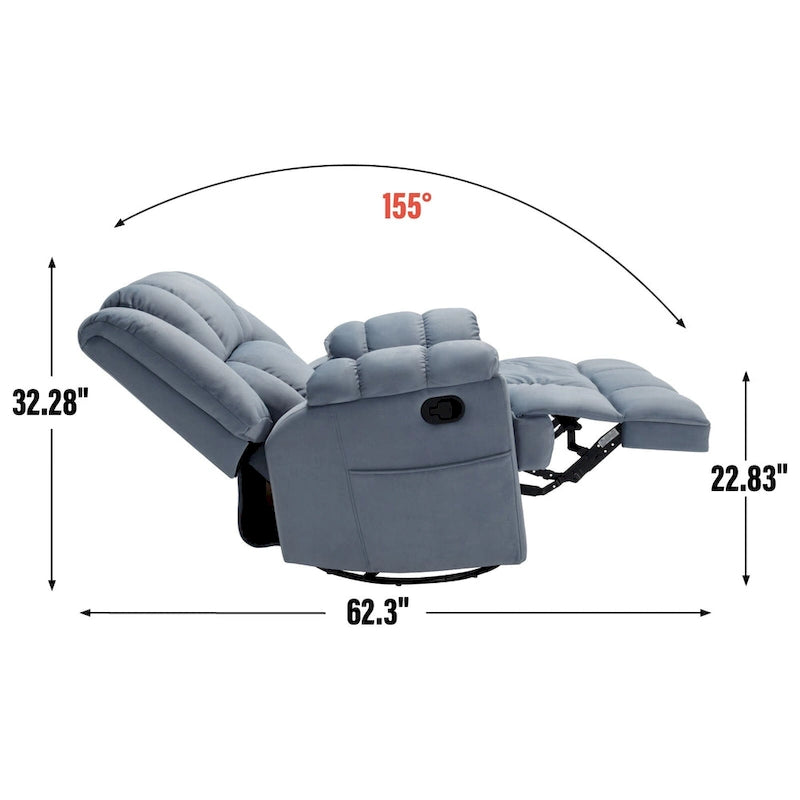 Fauteuil inclinable, pivotant et à bascule en tissu beige / vert / bleu, très grand, 1 place