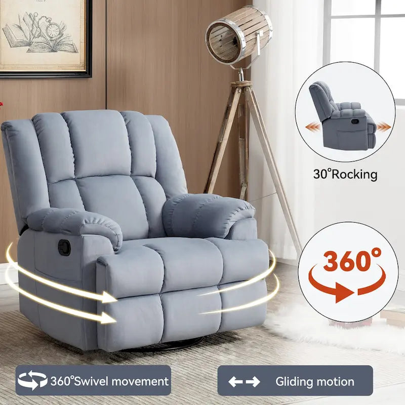 Fauteuil inclinable, pivotant et à bascule en tissu beige / vert / bleu, très grand, 1 place