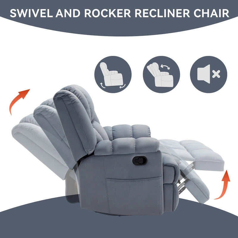 Fauteuil inclinable, pivotant et à bascule en tissu beige / vert / bleu, très grand, 1 place