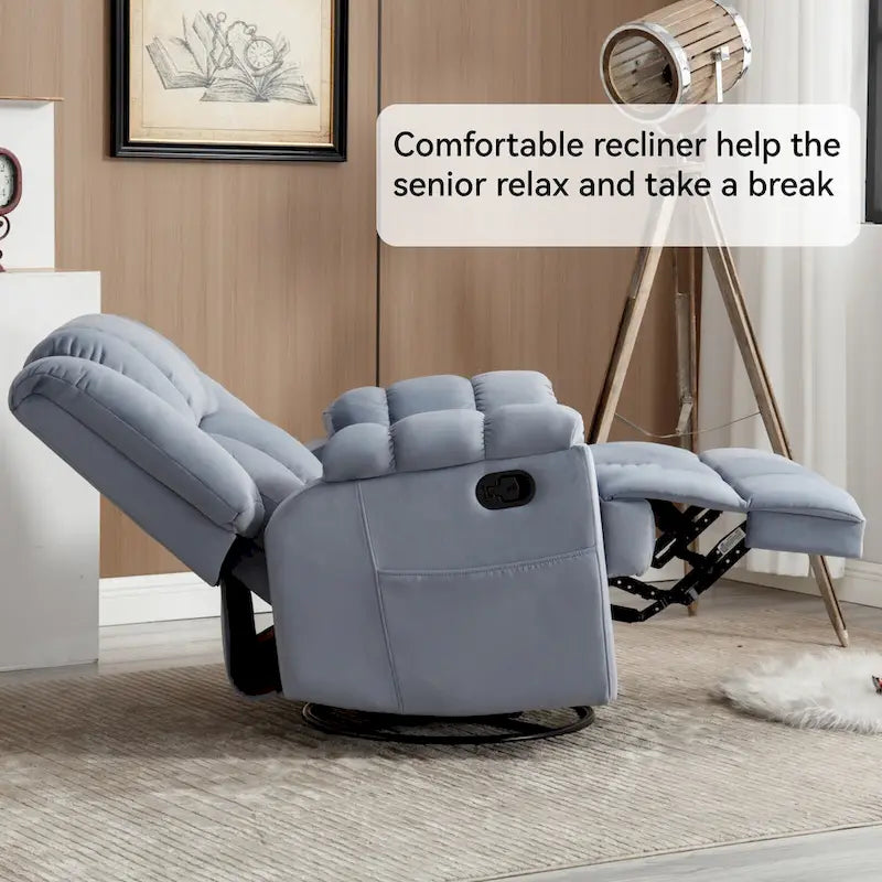 Fauteuil inclinable, pivotant et à bascule en tissu beige / vert / bleu, très grand, 1 place