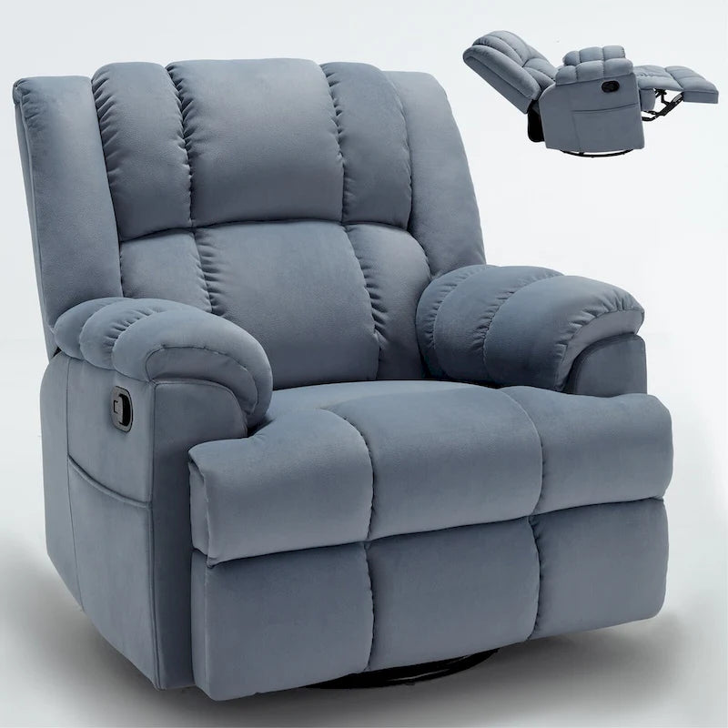 Fauteuil inclinable, pivotant et à bascule en tissu beige / vert / bleu, très grand, 1 place