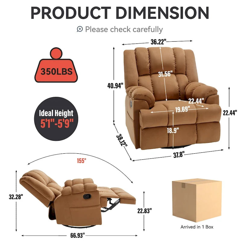 Fauteuil inclinable, pivotant et à bascule en tissu beige / vert / bleu, très grand, 1 place