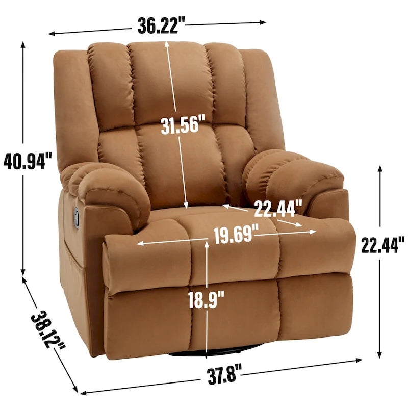 Fauteuil inclinable, pivotant et à bascule en tissu beige / vert / bleu, très grand, 1 place