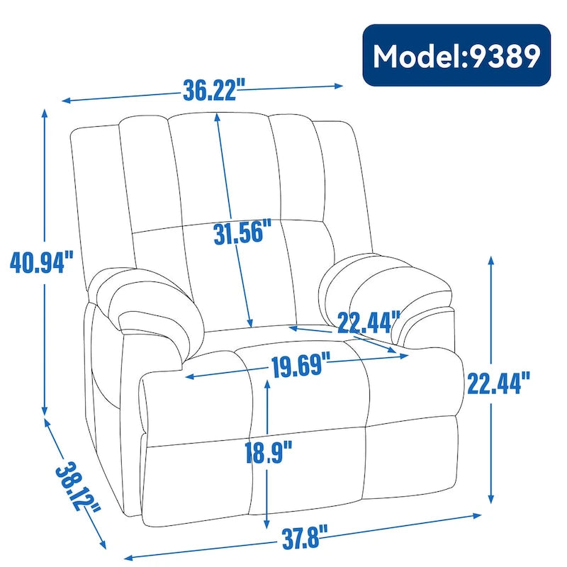 Fauteuil inclinable, pivotant et à bascule en tissu beige / vert / bleu, très grand, 1 place