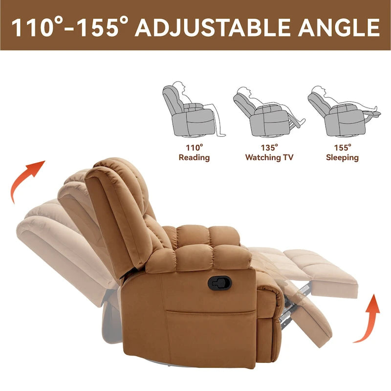 Fauteuil inclinable, pivotant et à bascule en tissu beige / vert / bleu, très grand, 1 place