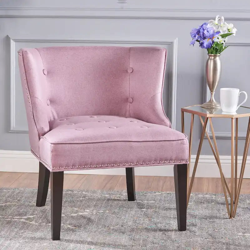 Lavender PUrple Modern 28  Accent Chair with Button Tufted Waffle Stitching and Nailheads