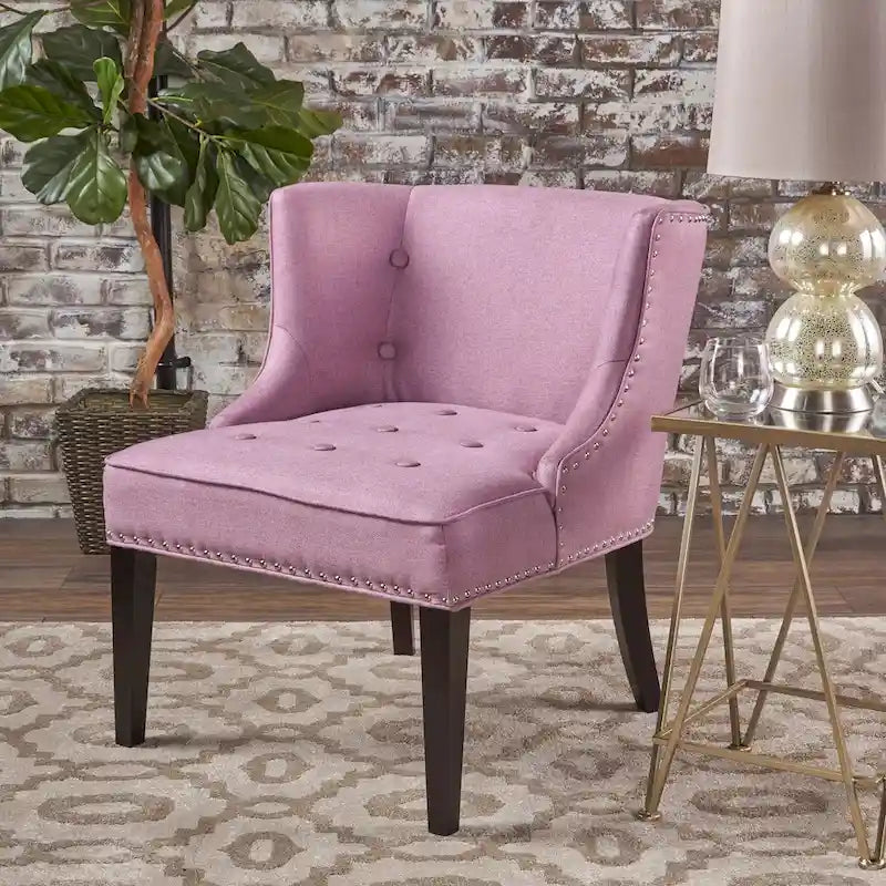 Fauteuil d'appoint capitonné violet lavande pour 1 personne, bordure cloutée