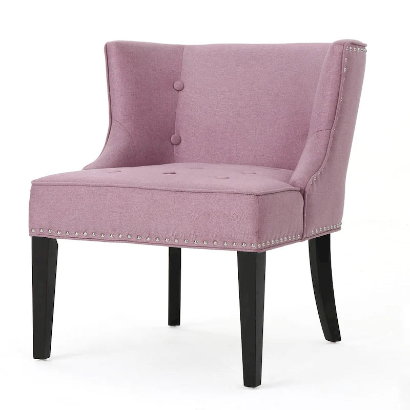 Fauteuil d'appoint capitonné violet lavande pour 1 personne, bordure cloutée