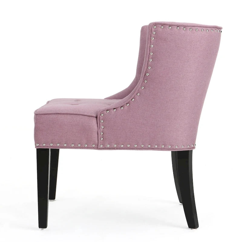 Fauteuil d'appoint capitonné violet lavande pour 1 personne, bordure cloutée