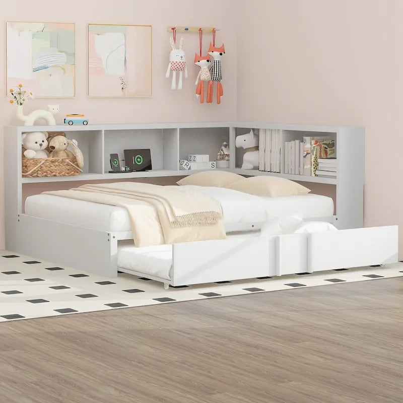 Lit de repos en métal blanc/noir avec lit gigogne – 2 couchages