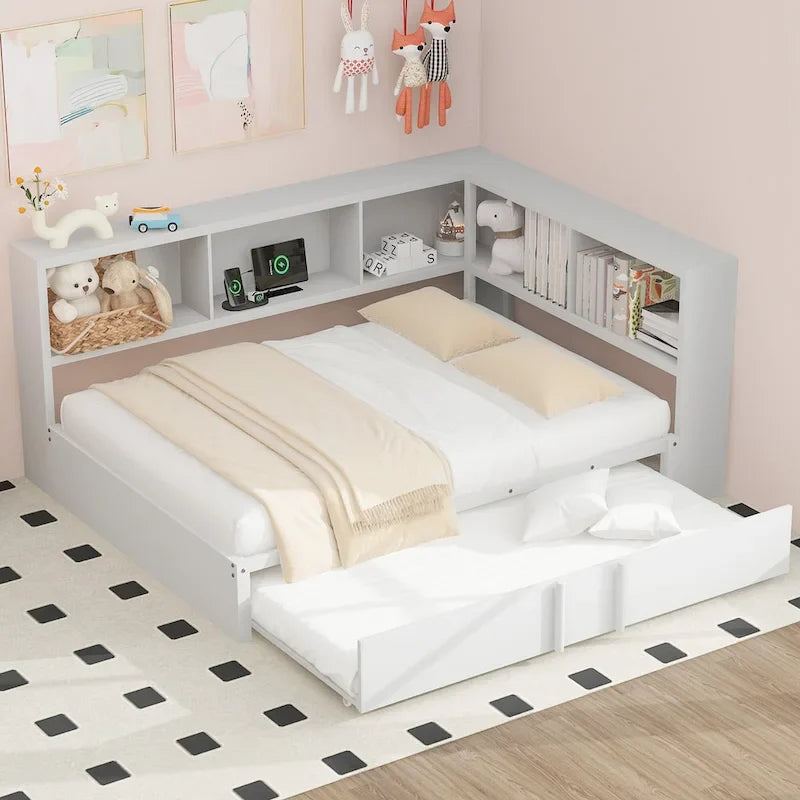 Lit de repos en métal blanc/noir avec lit gigogne – 2 couchages