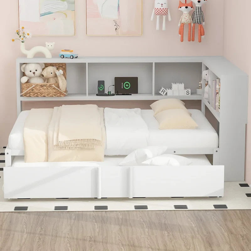 Lit de repos en métal blanc/noir avec lit gigogne – 2 couchages