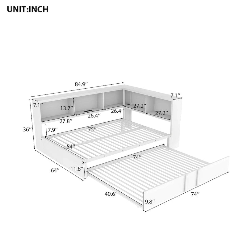 Lit de repos en métal blanc/noir avec lit gigogne – 2 couchages
