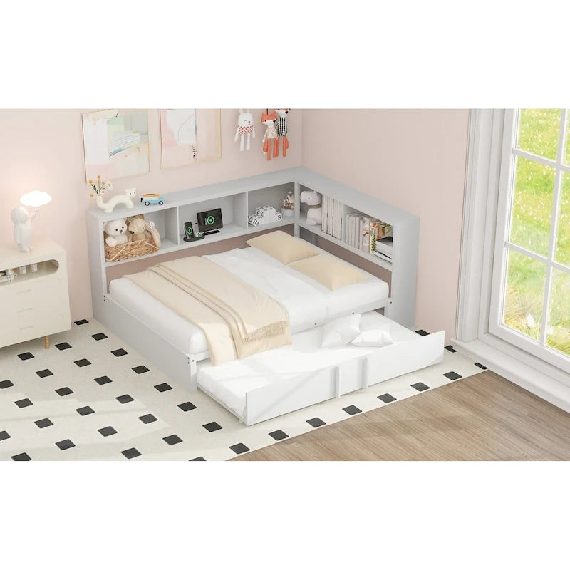 Lit de repos en métal blanc/noir avec lit gigogne – 2 couchages