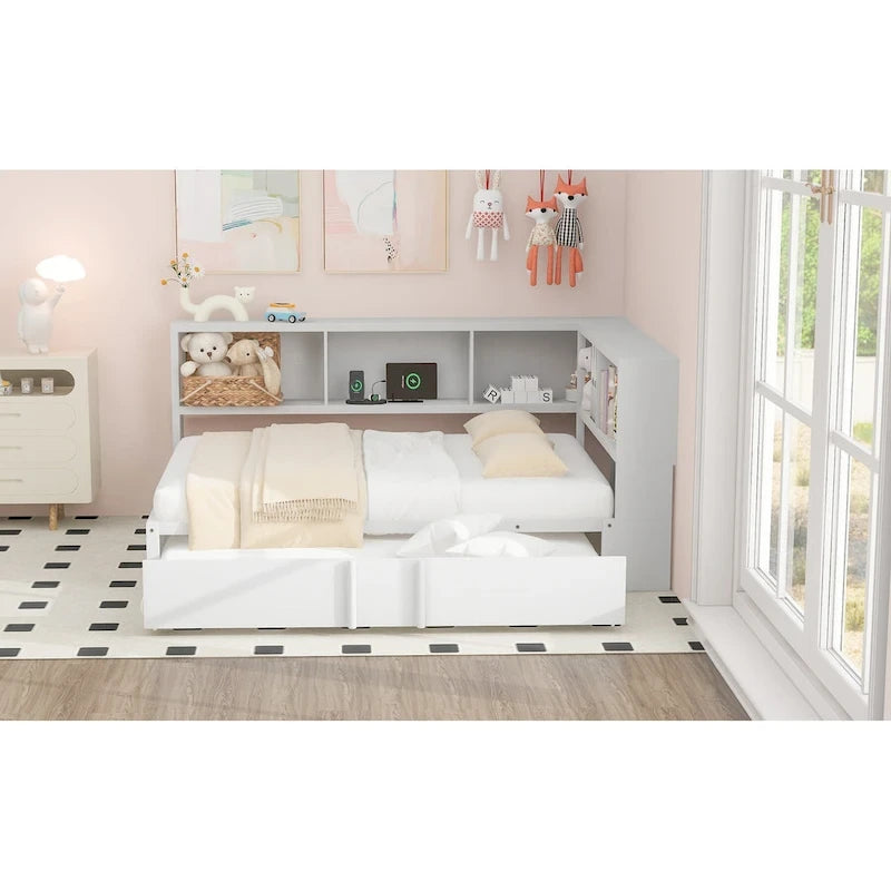 Lit de repos en métal blanc/noir avec lit gigogne – 2 couchages