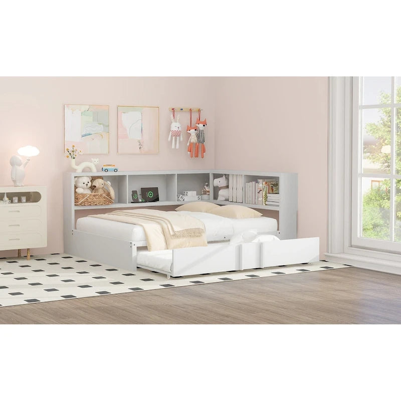Lit de repos en métal blanc/noir avec lit gigogne – 2 couchages
