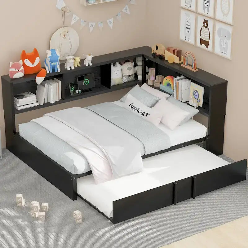 Lit de repos en métal blanc/noir avec lit gigogne – 2 couchages