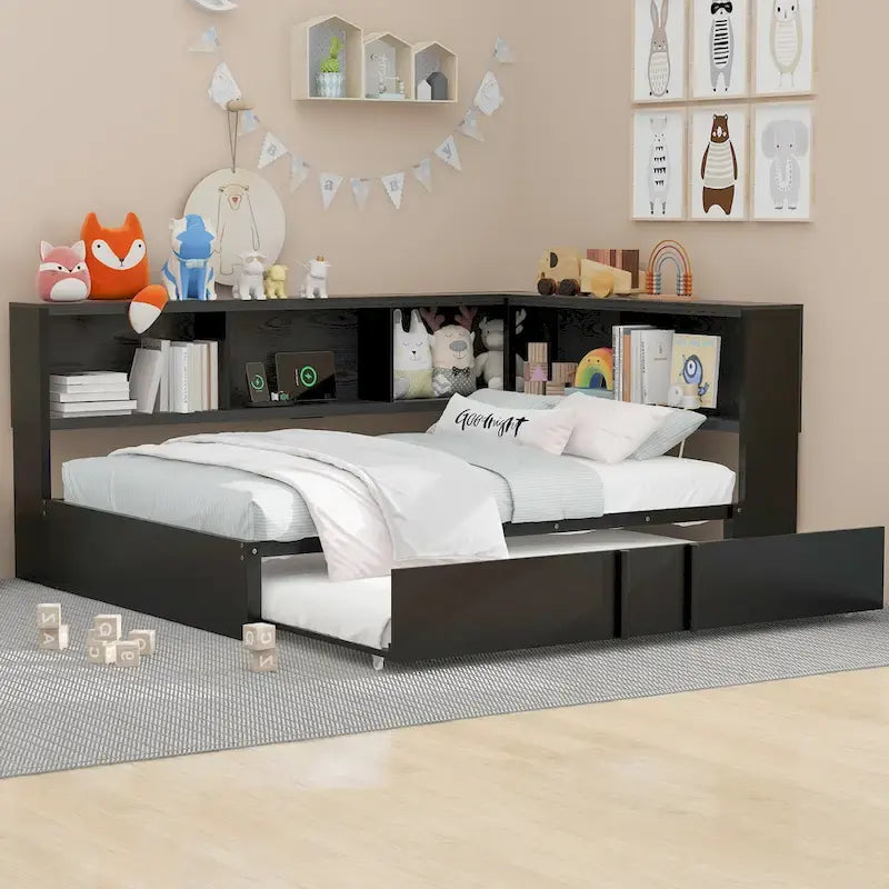 Lit de repos en métal blanc/noir avec lit gigogne – 2 couchages