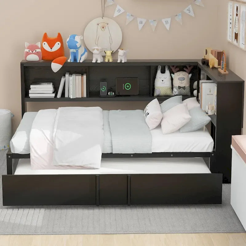 Lit de repos en métal blanc/noir avec lit gigogne – 2 couchages