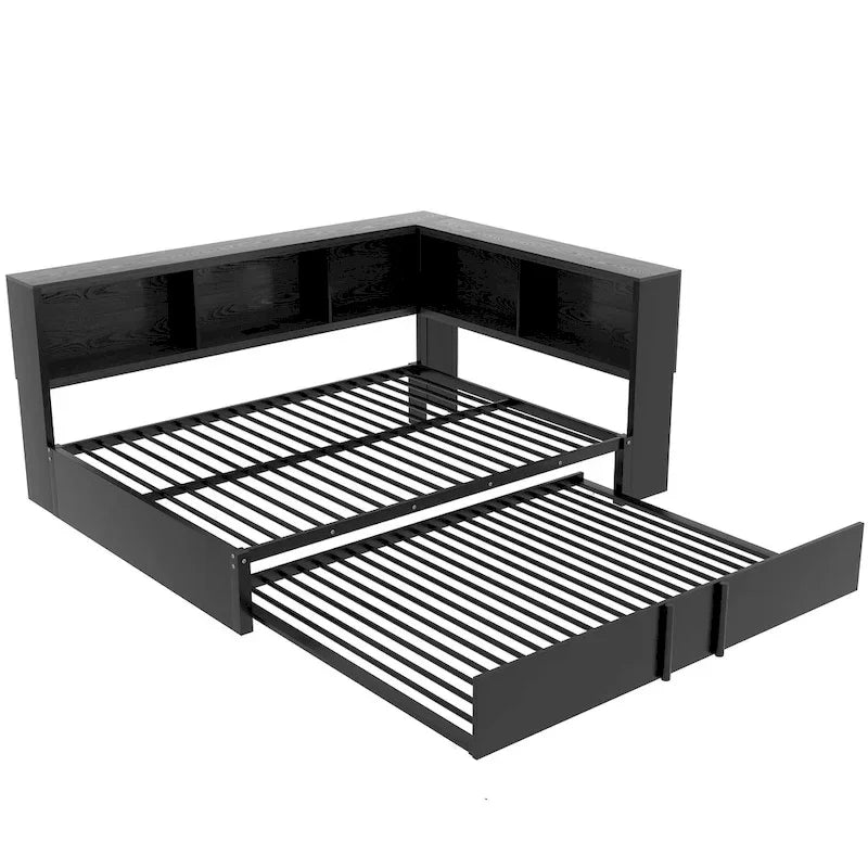 Lit de repos en métal blanc/noir avec lit gigogne – 2 couchages