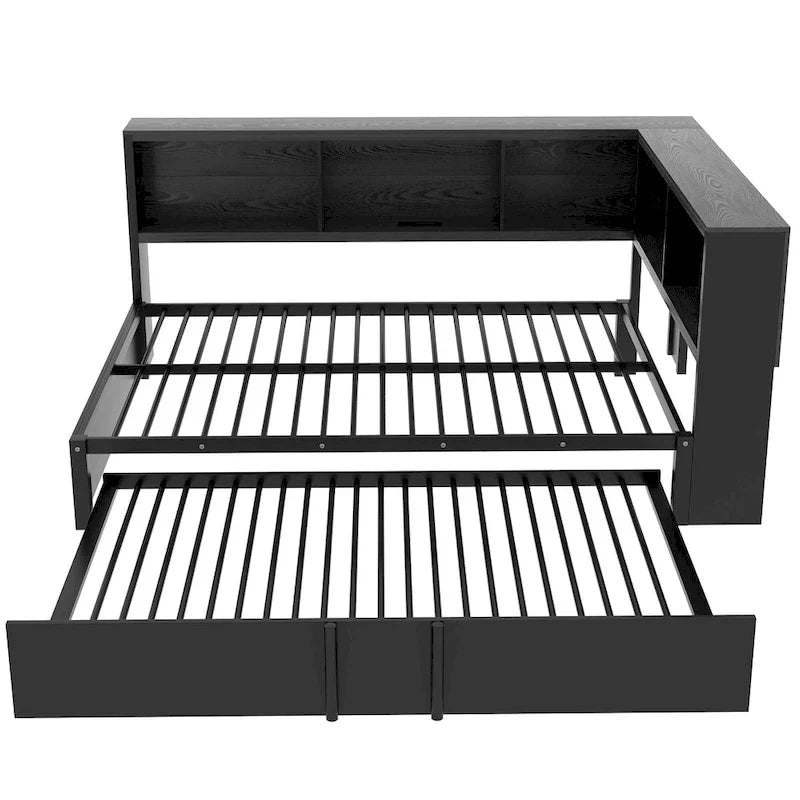 Lit de repos en métal blanc/noir avec lit gigogne – 2 couchages