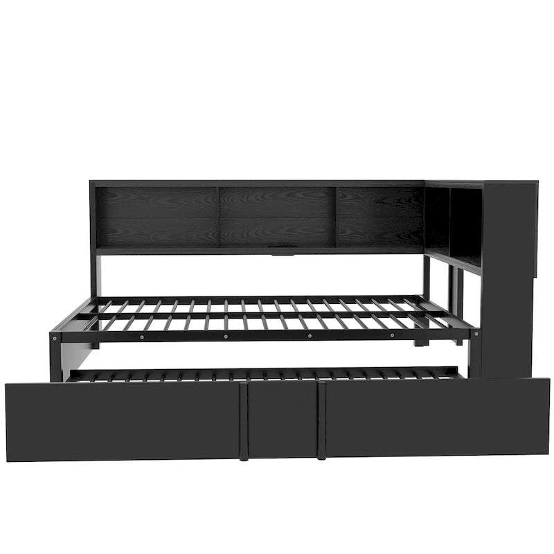 Lit de repos en métal blanc/noir avec lit gigogne – 2 couchages