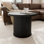 Table basse ronde avec porte tambour noire/marron et rangement caché – À l'unité ou par lot de 2