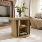 Table basse ronde avec porte tambour noire/marron et rangement caché – À l'unité ou par lot de 2