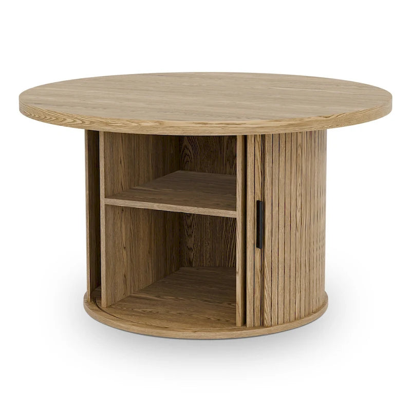 Table basse ronde avec porte tambour noire/marron et rangement caché – À l'unité ou par lot de 2