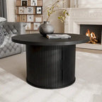 Table basse ronde avec porte tambour noire/marron et rangement caché – À l'unité ou par lot de 2