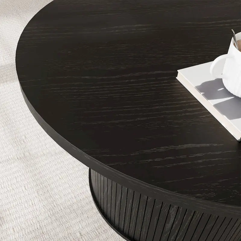 Table basse ronde avec porte tambour noire/marron et rangement caché – À l'unité ou par lot de 2
