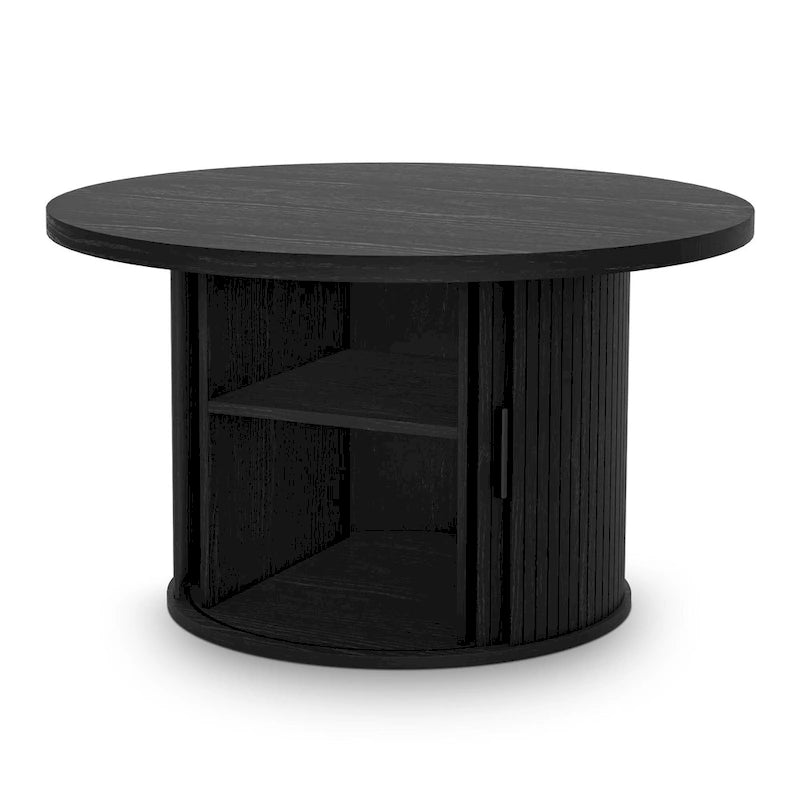 Table basse ronde avec porte tambour noire/marron et rangement caché – À l'unité ou par lot de 2